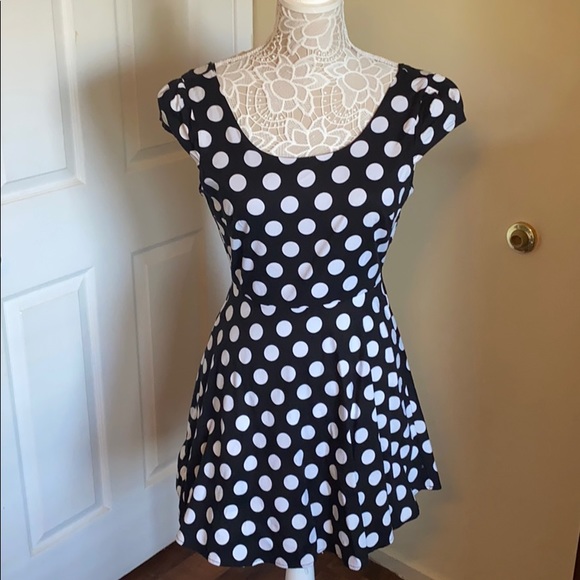 Black and White Polkadot Skater Dress - Picture 1 of 3